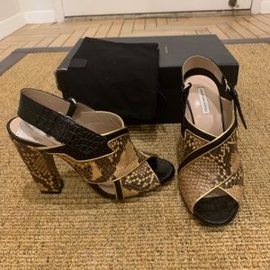 NIB - Dries Van Noten Snakeskin Criss Cross Slingback Heels - Size 37